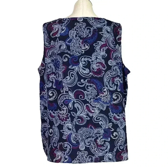 CJ Banks Women 3X Paisley Pleated Sleeveless V Neck Top Blue Polyester Crepe - Picture 4 of 5